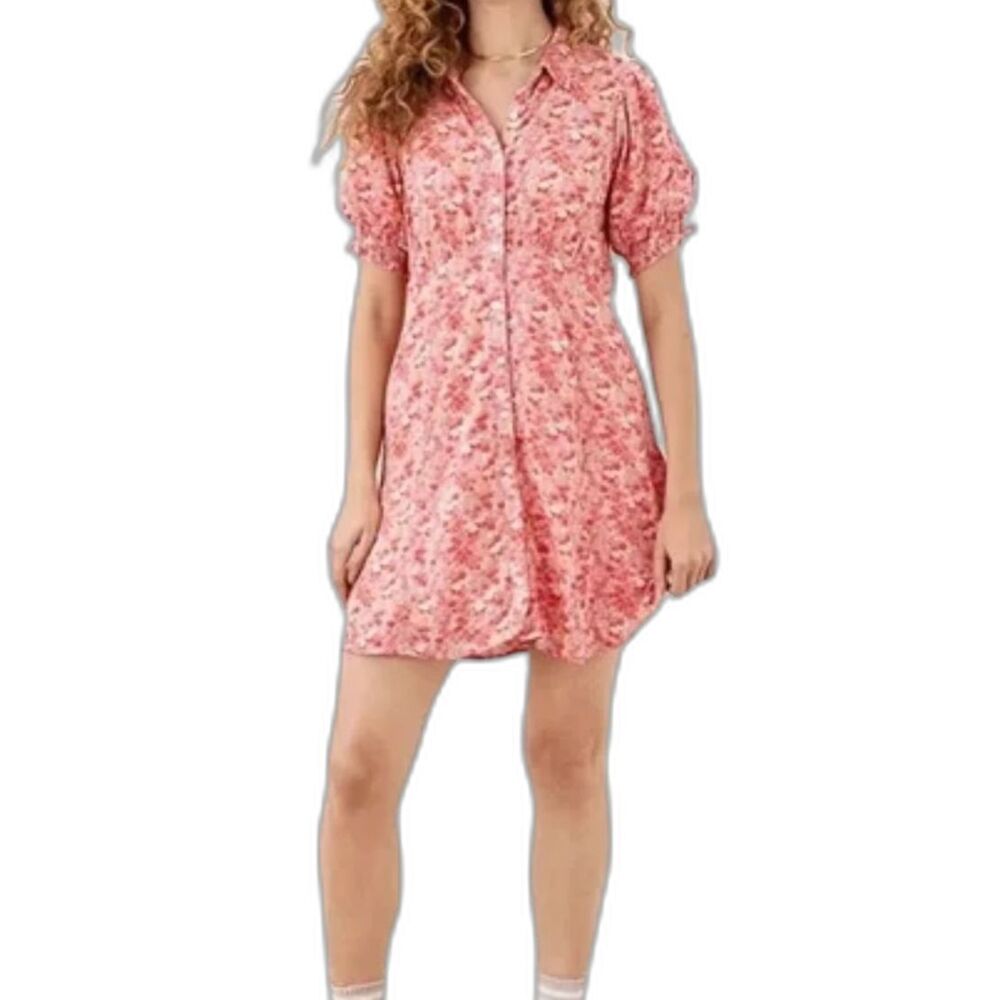 American Eagle Mini Dress Ditsy Floral Collared Puff Sleeve Large
